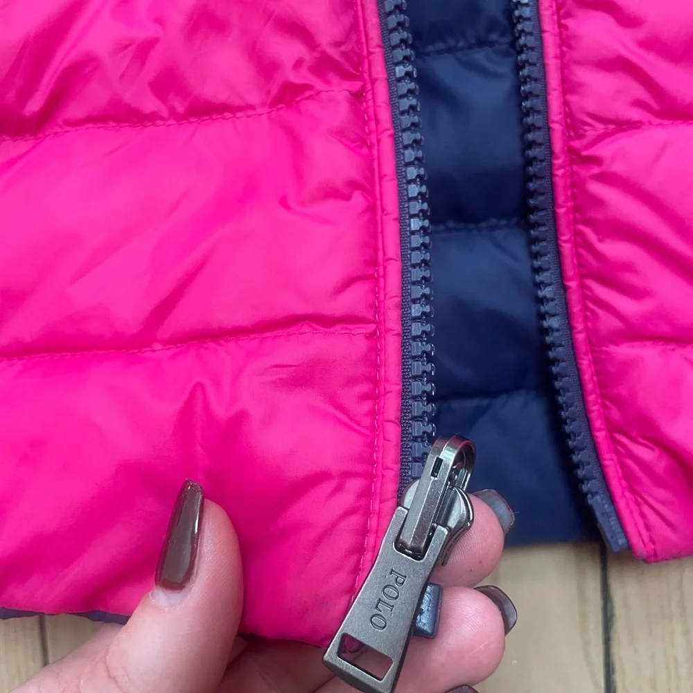 Ralph Lauren Polo Bright Pink and Navy Reversible Puffer Jacket - Picture 5 of 7